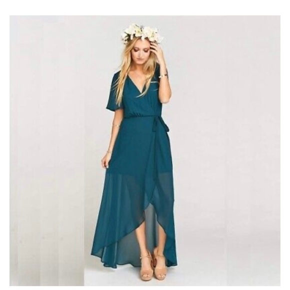 Show Me Your MuMu Sophia Wrap Dress in Deep Jade Chiffon Size XS - Picture 1 of 12